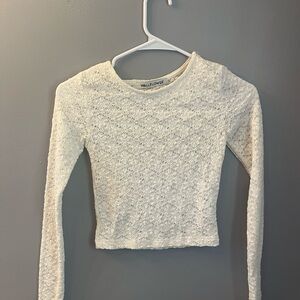 Wallflower Women's White Lace Long Sleeve Crop Top